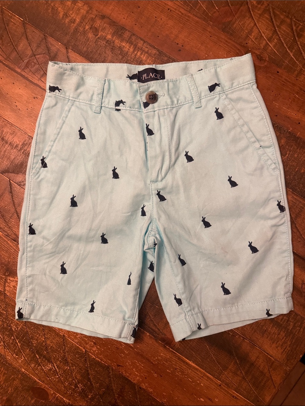 The Children's Place Light Blue Shorts with Navy Bunny Print